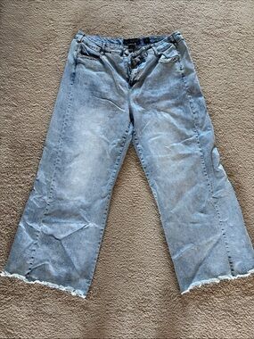 City Chic Harley High-Rise Wide-Leg Light Blue Jean with Frayed Hem.